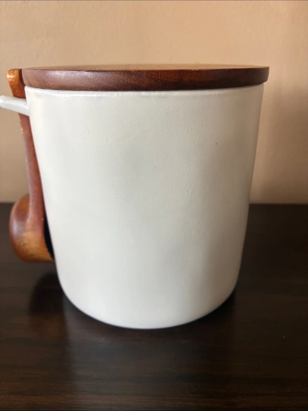 Hearth & Hand White Ceramic Coffee Canister with Wooden Lid and Spoon